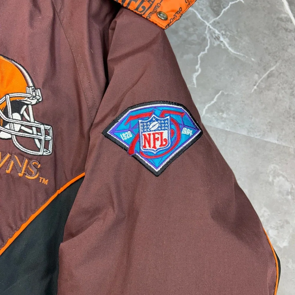 90s Vintage Cleveland Browns Puffer Jacket Mens Medium 75th Anniversary Bomber